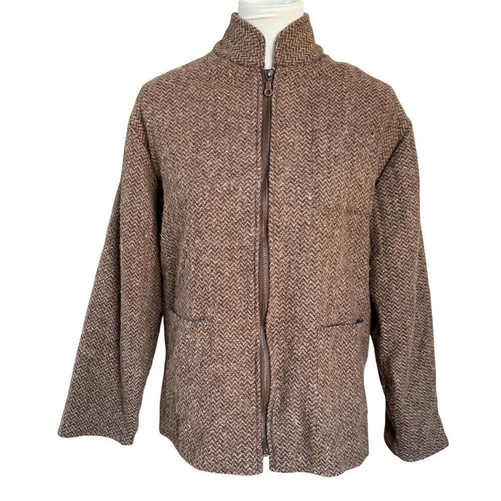 Vintage SIYA Blazer Full Zip Tweed Wool Houndstooth Jacket Womens Size Large VTG - Picture 2 of 12